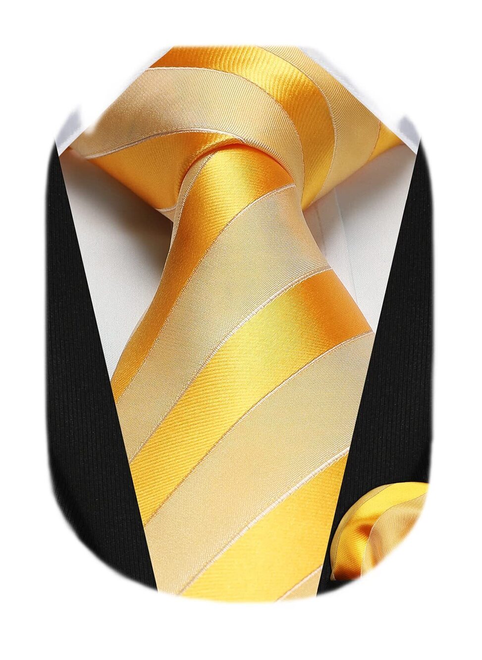 5894 Ties Yellow Tie and Handkerchief Set Gold Striped Business Formal